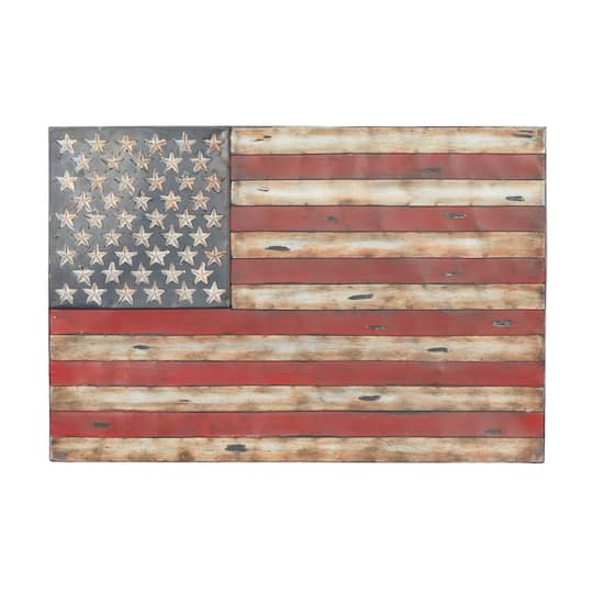 Distressed Metal Vintage American Flag Wall Accent